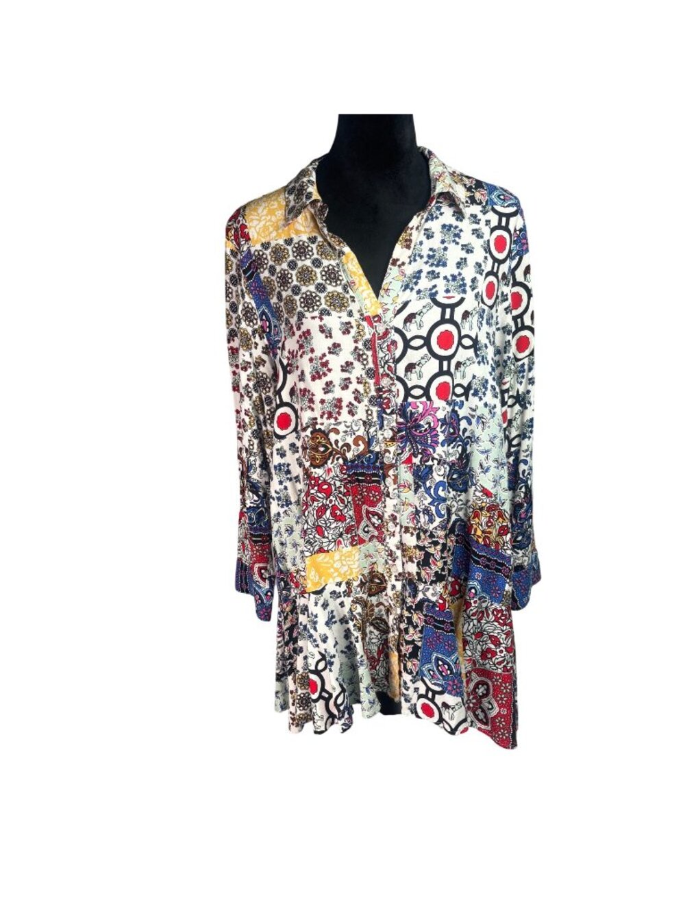 For The Republic Multi-Color Floral Print Blouse Top Tunic Rayon Plus Size 1X
